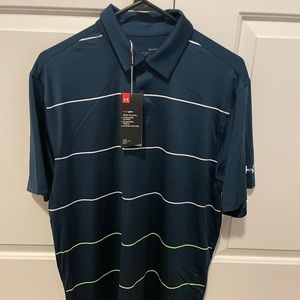 New Under Armour, Mens size Medium, blue stripped golf polo.